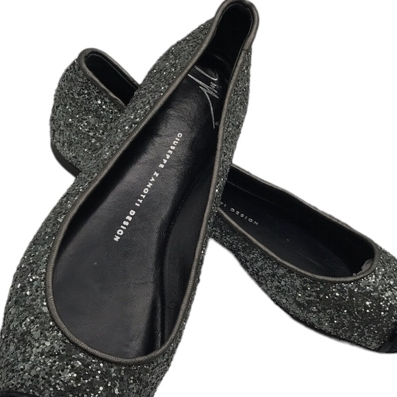 GIUSEPPE ZANOTTI Design Grey Capped Sparkly Silver LEATHER Ballerina Flats 36.5 - Picture 6 of 8